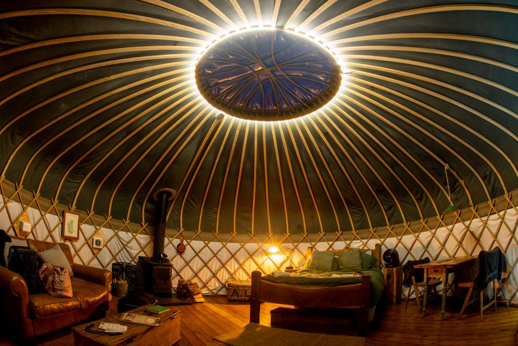 mood lighting inside the yurt