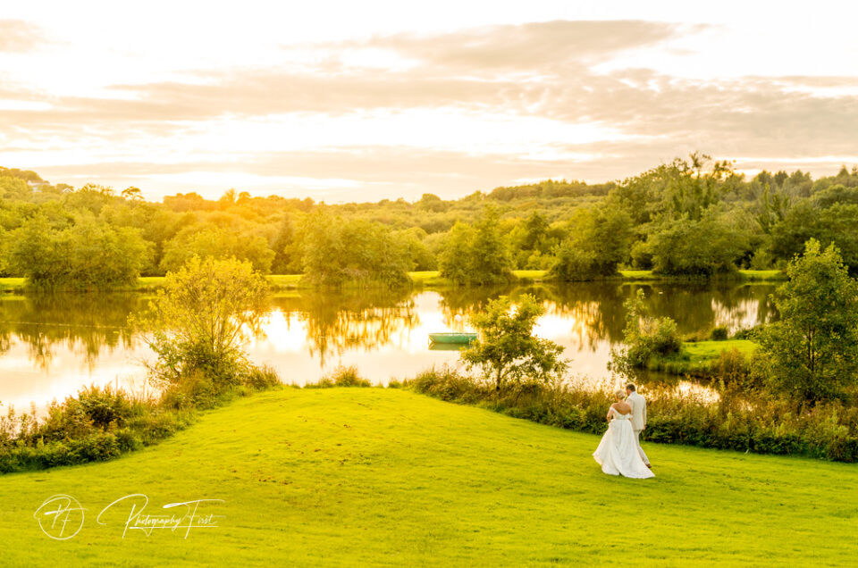 Bride and Groom take a walk at Sylen Lakes