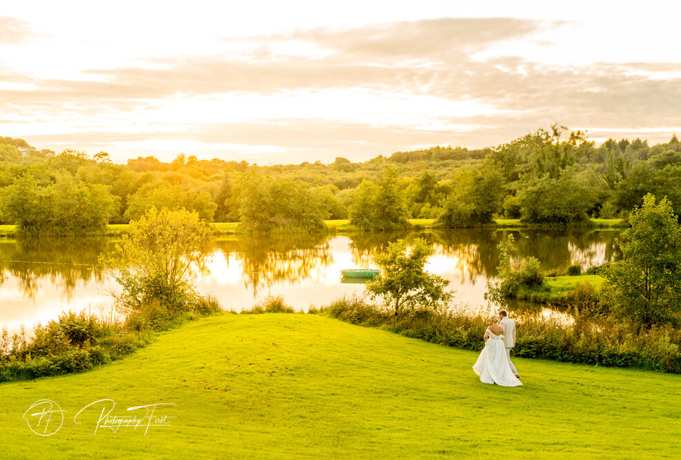 Bride and Groom take a walk at Sylen Lakes