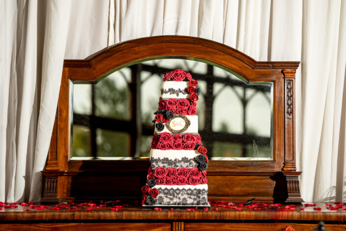Red and White TIer WEdding Cake